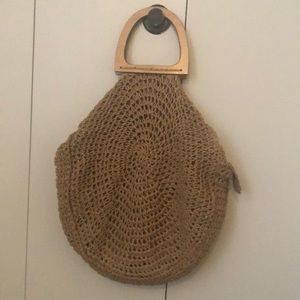 Woven purse, wooden handles